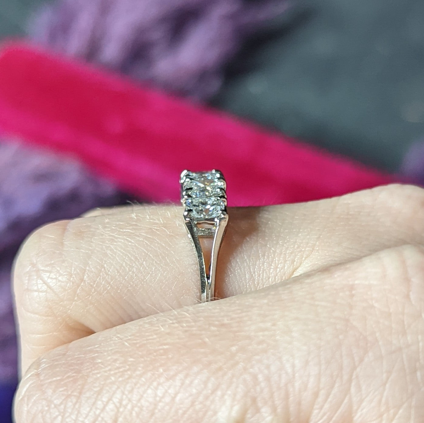 Vintage 1.50 CTW Oval Diamond 14 Karat White Gold Band Ring Wilson's Estate Jewelry