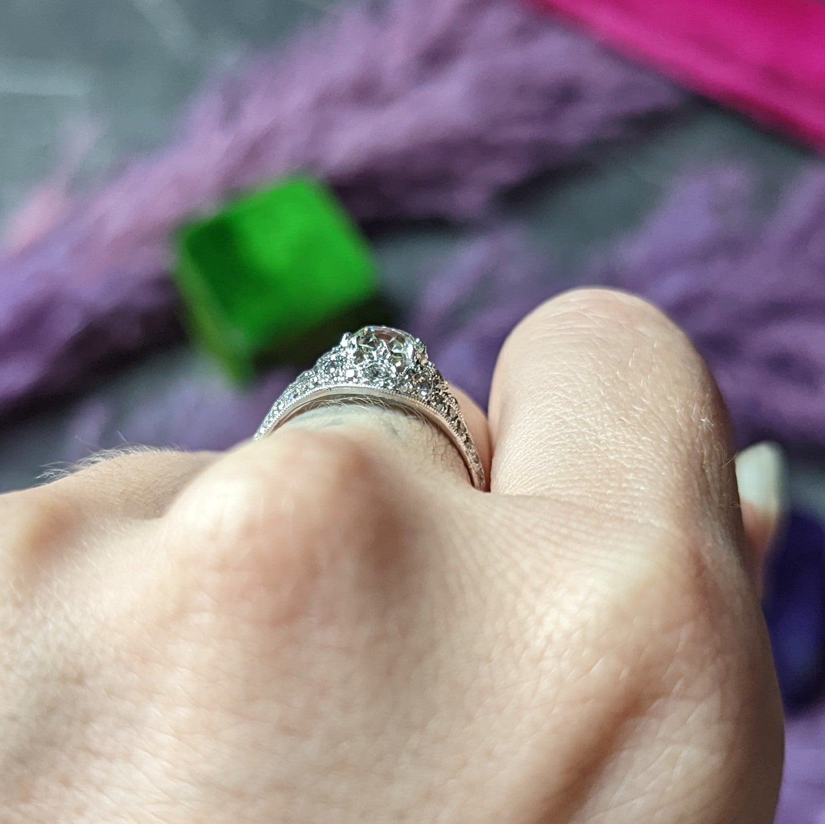 1930's Art Deco 1.68 CTW Diamond Platinum Fleur-De-Lis Engagement Ring Wilson's Estate Jewelry