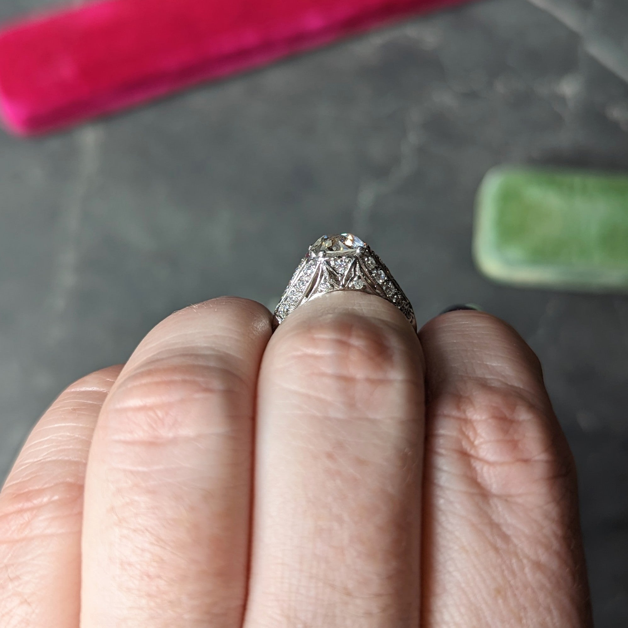 Art Deco Old European 2.28 CTW Diamond Platinum Wheat Engagement Ring GIA Wilson's Estate Jewelry