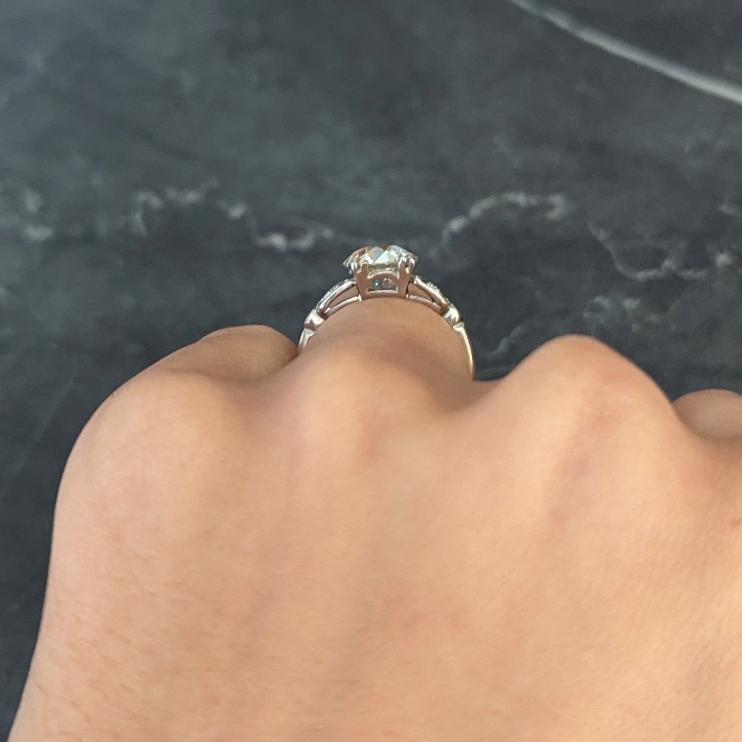 Late Art Deco 2.60 CTW Old European Cut Diamond Platinum Arch Engagement Ring Wilson's Estate Jewelry