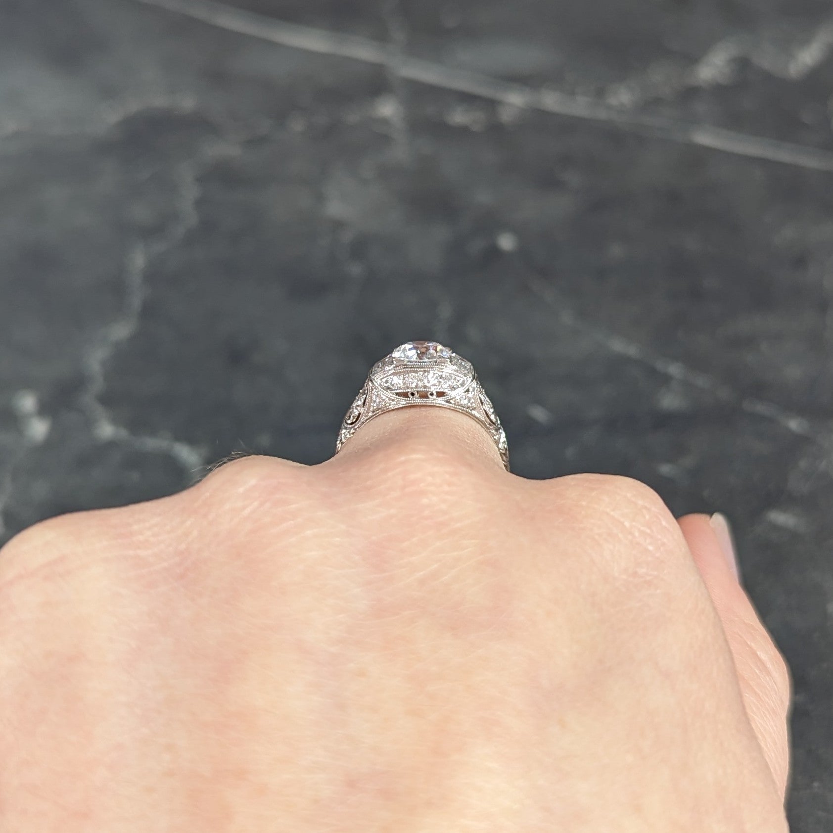 Art Deco 2.35 CTW Old European Cut Diamond Platinum Milgrain Bombay Engagement Ring Wilson's Estate Jewelry
