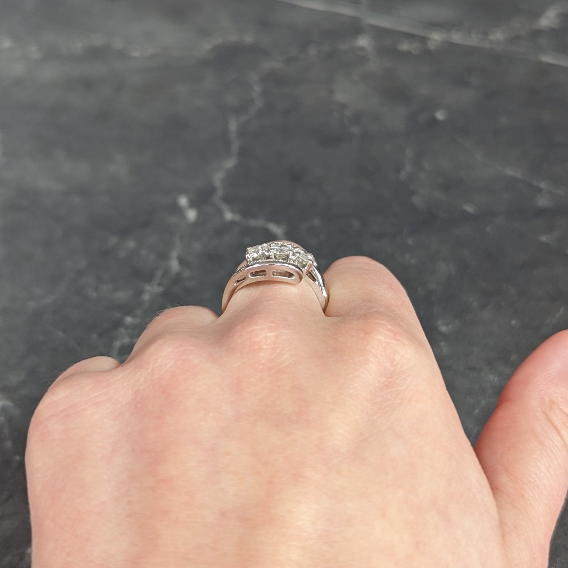 Mid-Century 2.03 CTW Baguette Diamond Platinum Swirling Vintage Bypass Dinner Ring Wilson's Estate Jewelry