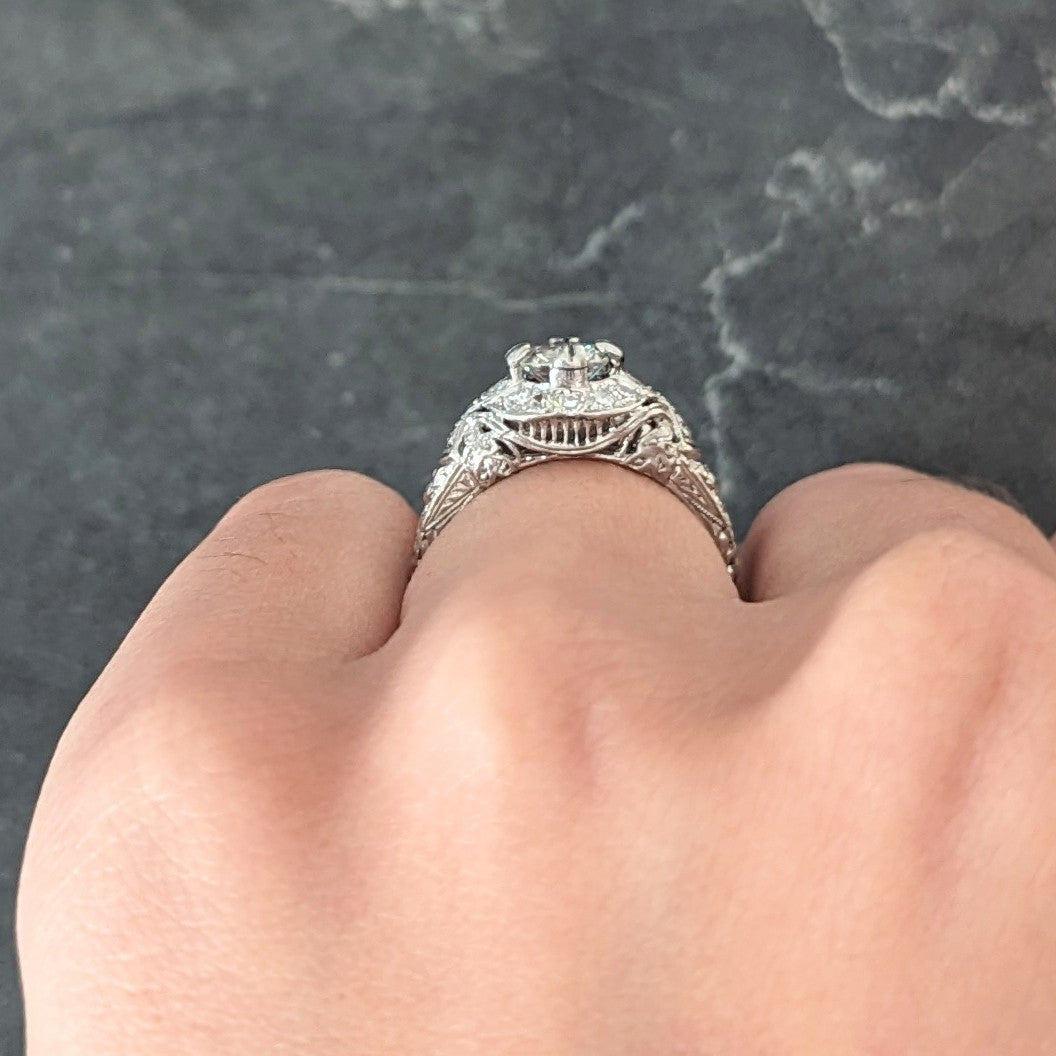 Belle Epoque 1.03 CTW Old European Cut Diamond Platinum Festoon Antique Halo Engagement Ring Wilson's Estate Jewelry