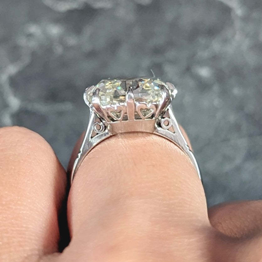 Mid-Century Substantial 7.70 CTW Old Mine Cut Diamond Solitaire Platinum Heart Vintage Engagement Ring GIA Wilson's Estate Jewelry