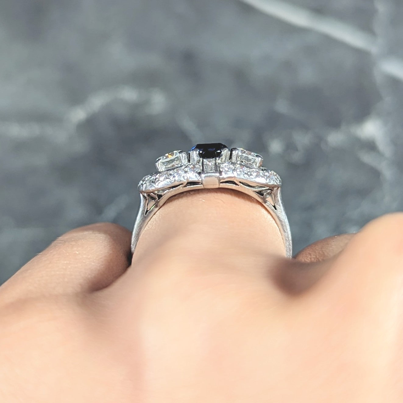 Mid-Century 1.95 CTW Sapphire Diamond Platinum Cluster Vintage Dinner Ring Wilson's Estate Jewelry