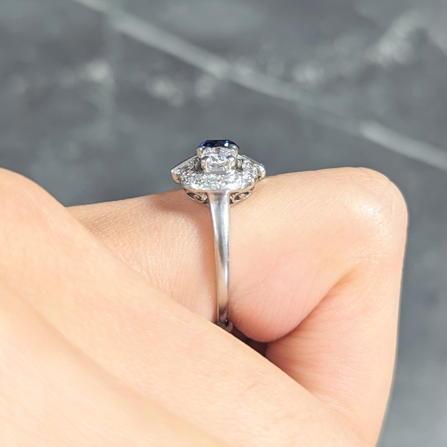 Mid-Century 1.95 CTW Sapphire Diamond Platinum Cluster Vintage Dinner Ring Wilson's Estate Jewelry