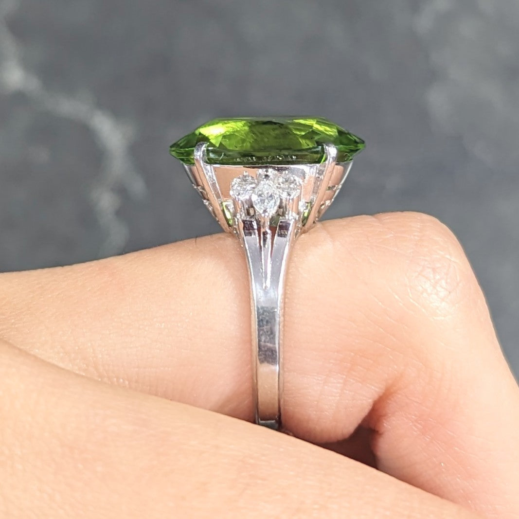 Contemporary 9.42 CTW Oval Cut Peridot Diamond Platinum Cluster Ring Wilson's Estate Jewelry
