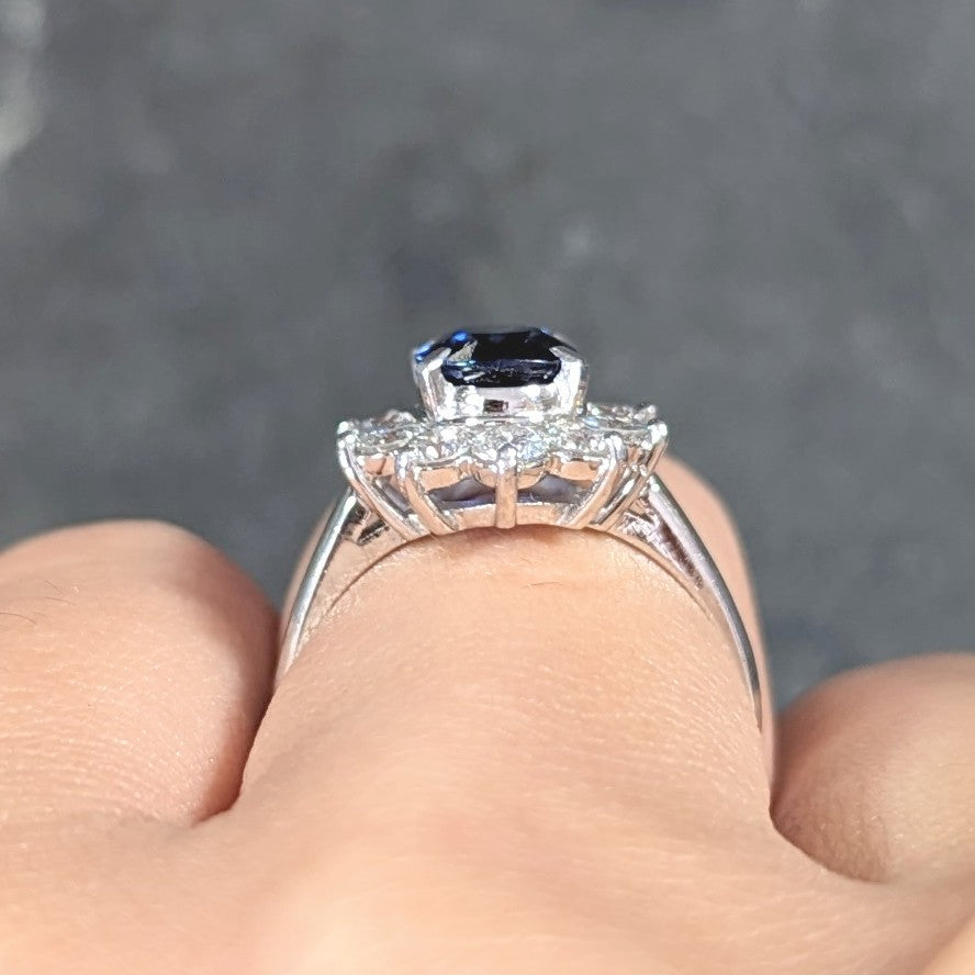 Contemporary 2.13 CTW Cushion Cut Sapphire Diamond Platinum Halo Ring Wilson's Estate Jewelry