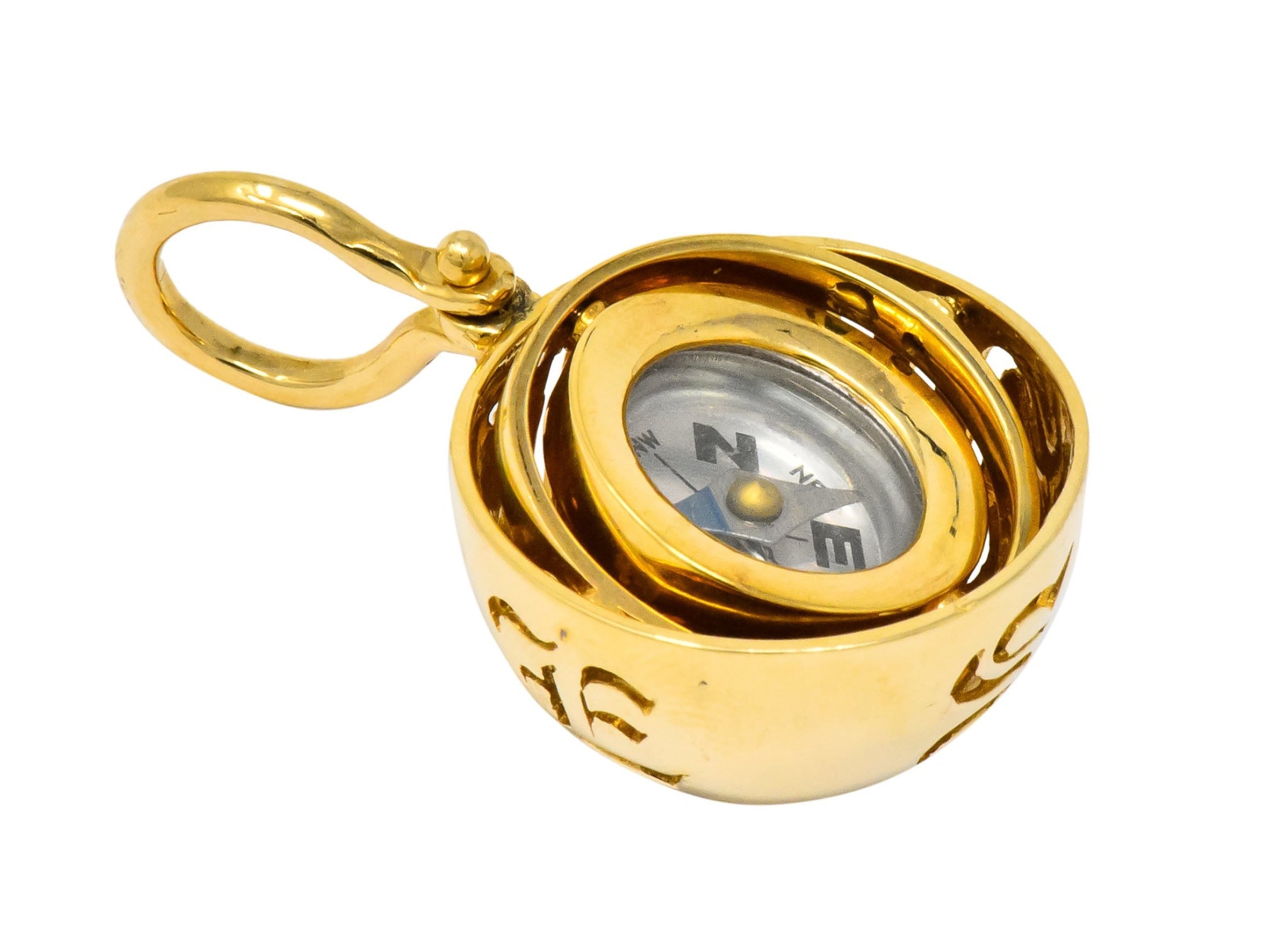 Accar Vintage 14 Karat Gold Gyroscope Compass Pendant - Wilson's Estate Jewelry