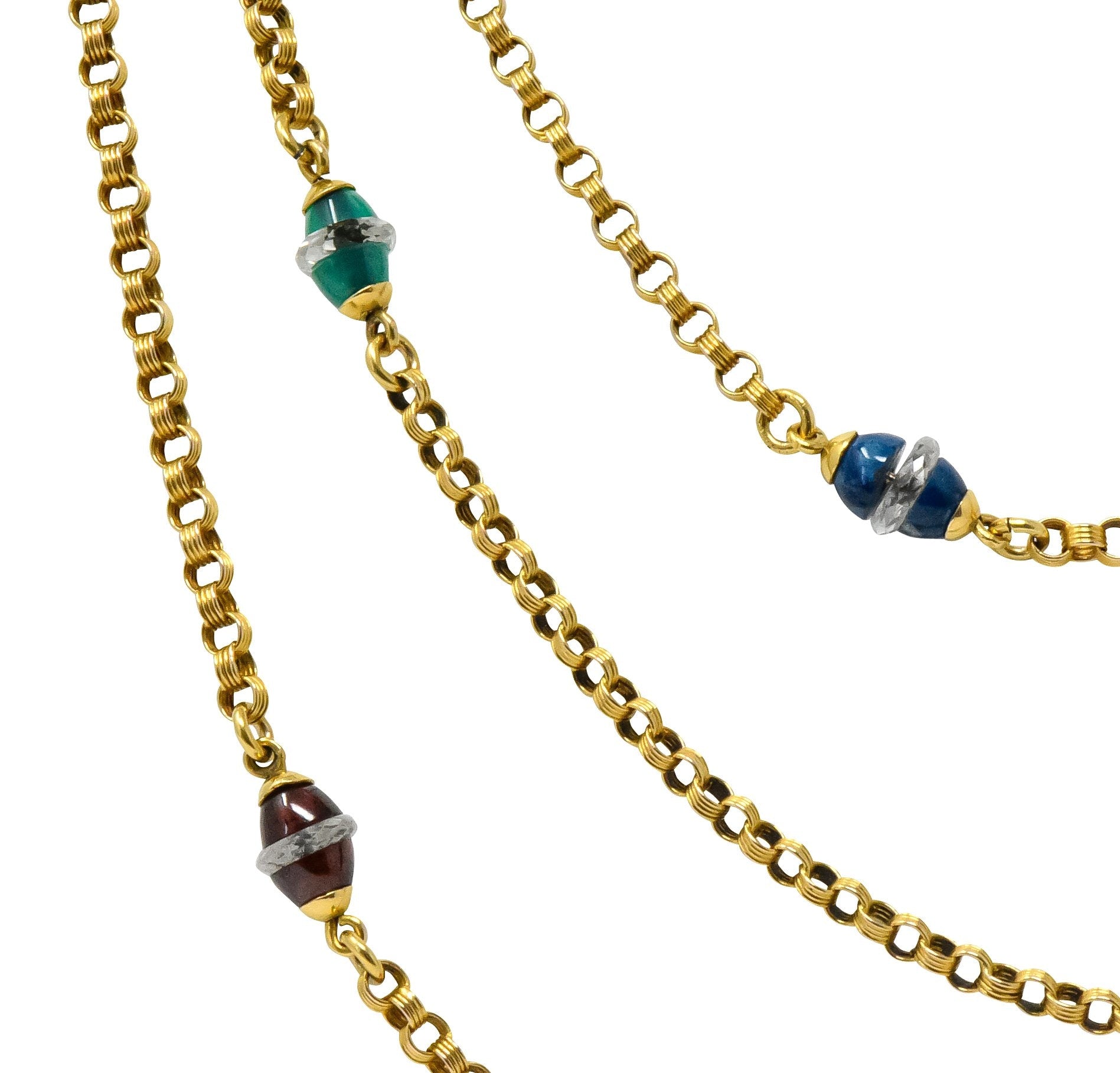Antique Victorian Multi-Gem Rock Crystal 14 Karat Gold Station Necklace - Wilson's Estate Jewelry