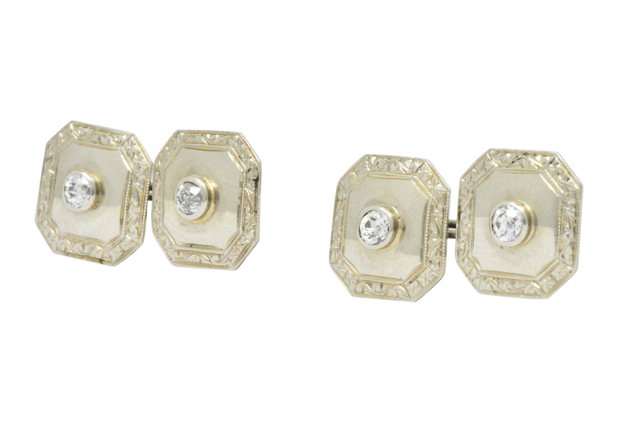 Art Deco 0.72 CTW Diamond 18 Karat White Gold Cufflinks Wilson's Estate Jewelry
