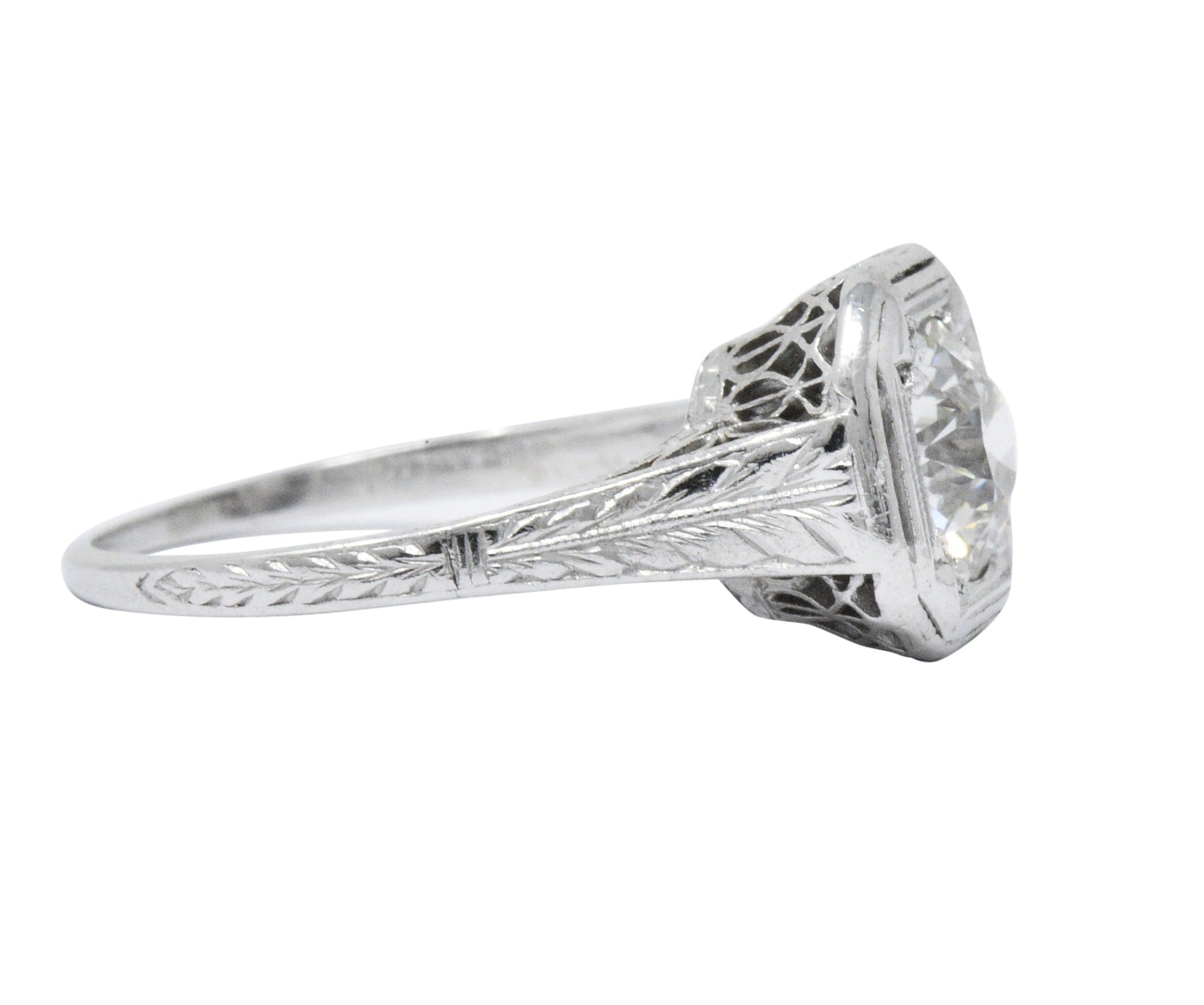 Art Deco 0.87 CTW Diamond Platinum Cushion Engagement Ring Wilson's Estate Jewelry