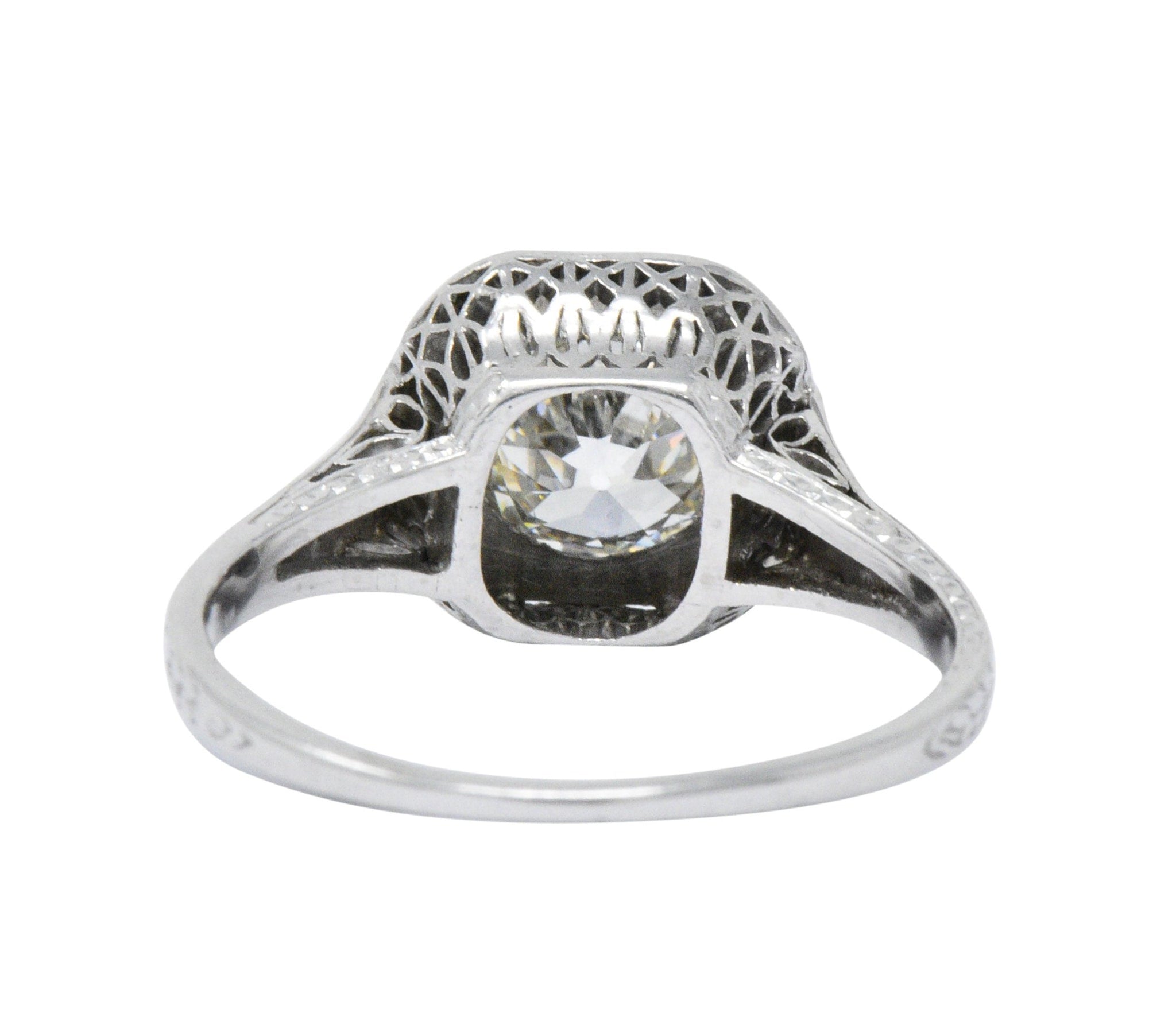 Art Deco 0.87 CTW Diamond Platinum Cushion Engagement Ring Wilson's Estate Jewelry