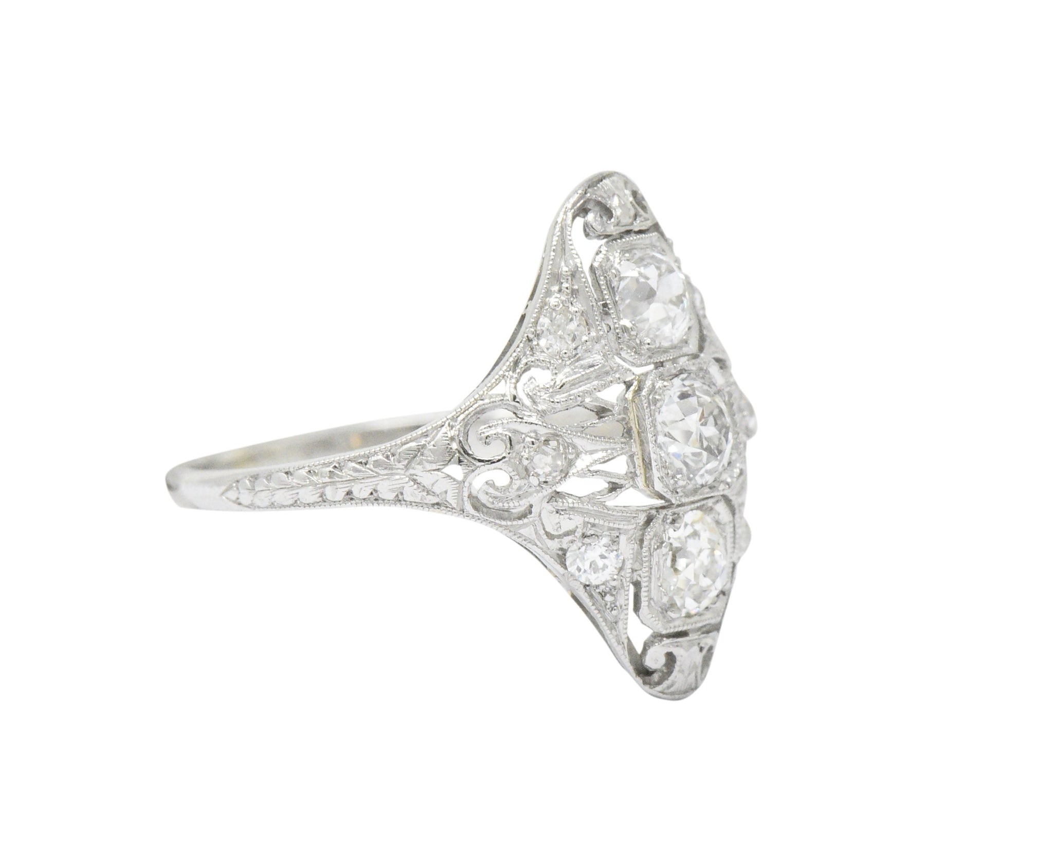Art Deco 0.93 CTW Old European Cut Diamond Platinum Dinner Ring Wilson's Estate Jewelry