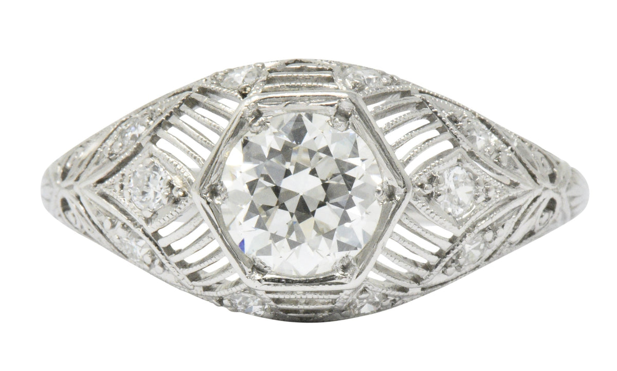 Art Deco 1.25 CTW Diamond Platinum Alternative Engagement Ring GIA Wilson's Estate Jewelry