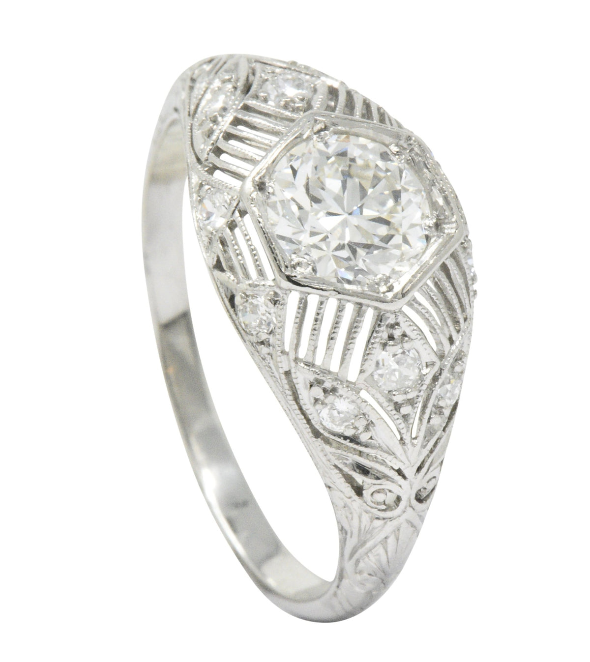 Art Deco 1.25 CTW Diamond Platinum Alternative Engagement Ring GIA Wilson's Estate Jewelry