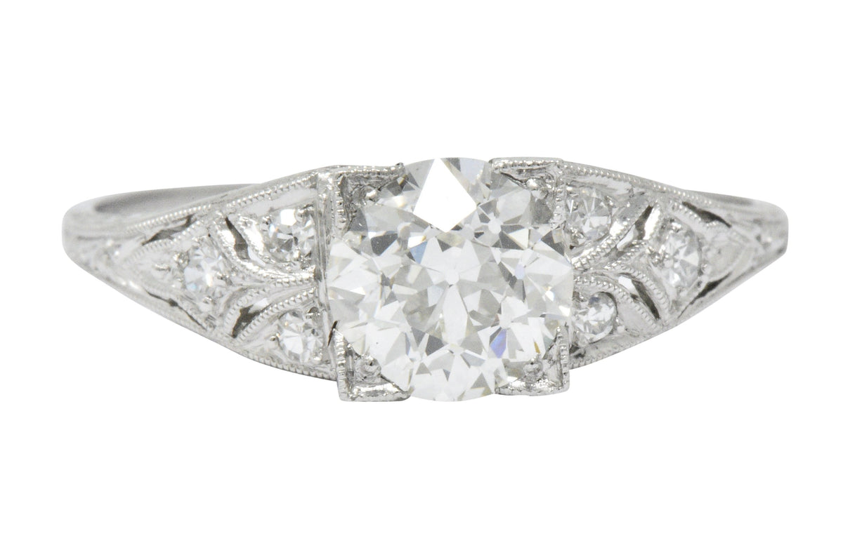 Art Deco 1.60 CTW Diamond Platinum Engagement Ring, GIA Wilson's Estate Jewelry