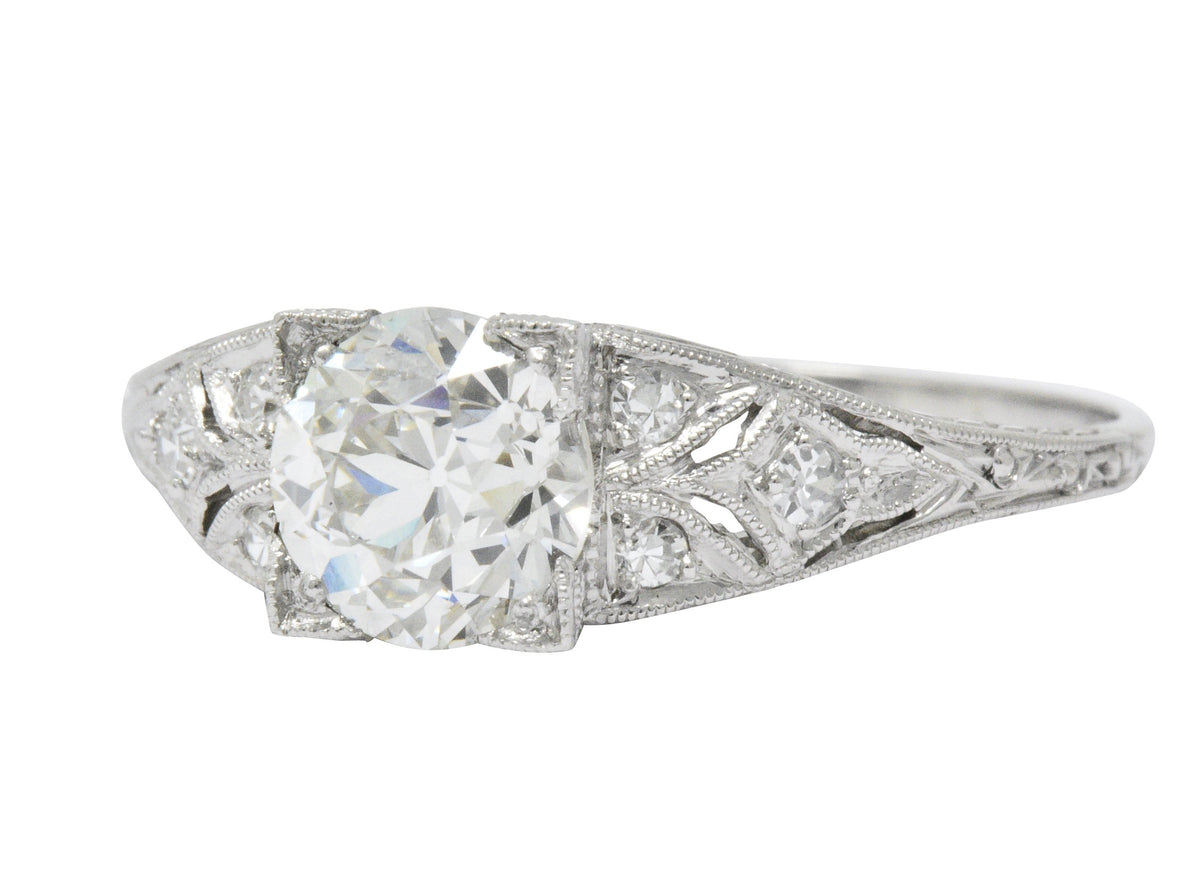Art Deco 1.60 CTW Diamond Platinum Engagement Ring, GIA Wilson's Estate Jewelry