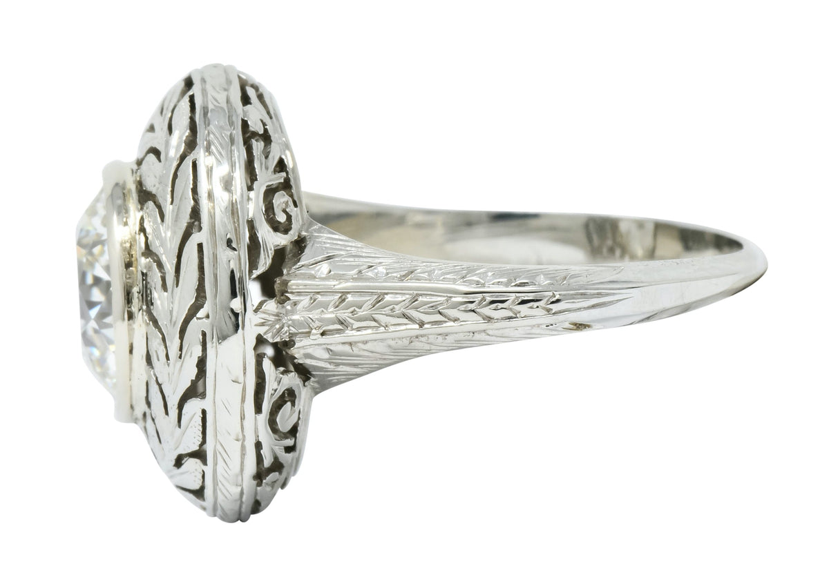 Art Deco 1.85 CTW Diamond 18 Karat White Gold Foliate Statement Ring Circa 1920 - Wilson's Estate Jewelry