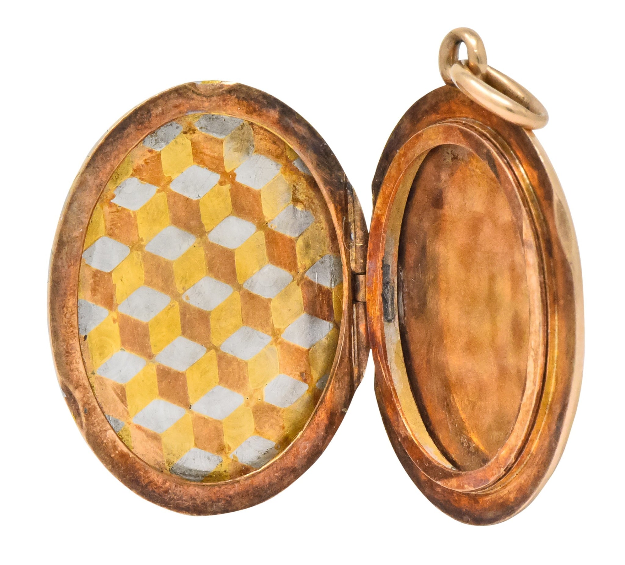 Art Deco 14 Karat Two-Tone Gold Platinum Decorated Locket - Wilson's Estate Jewelry