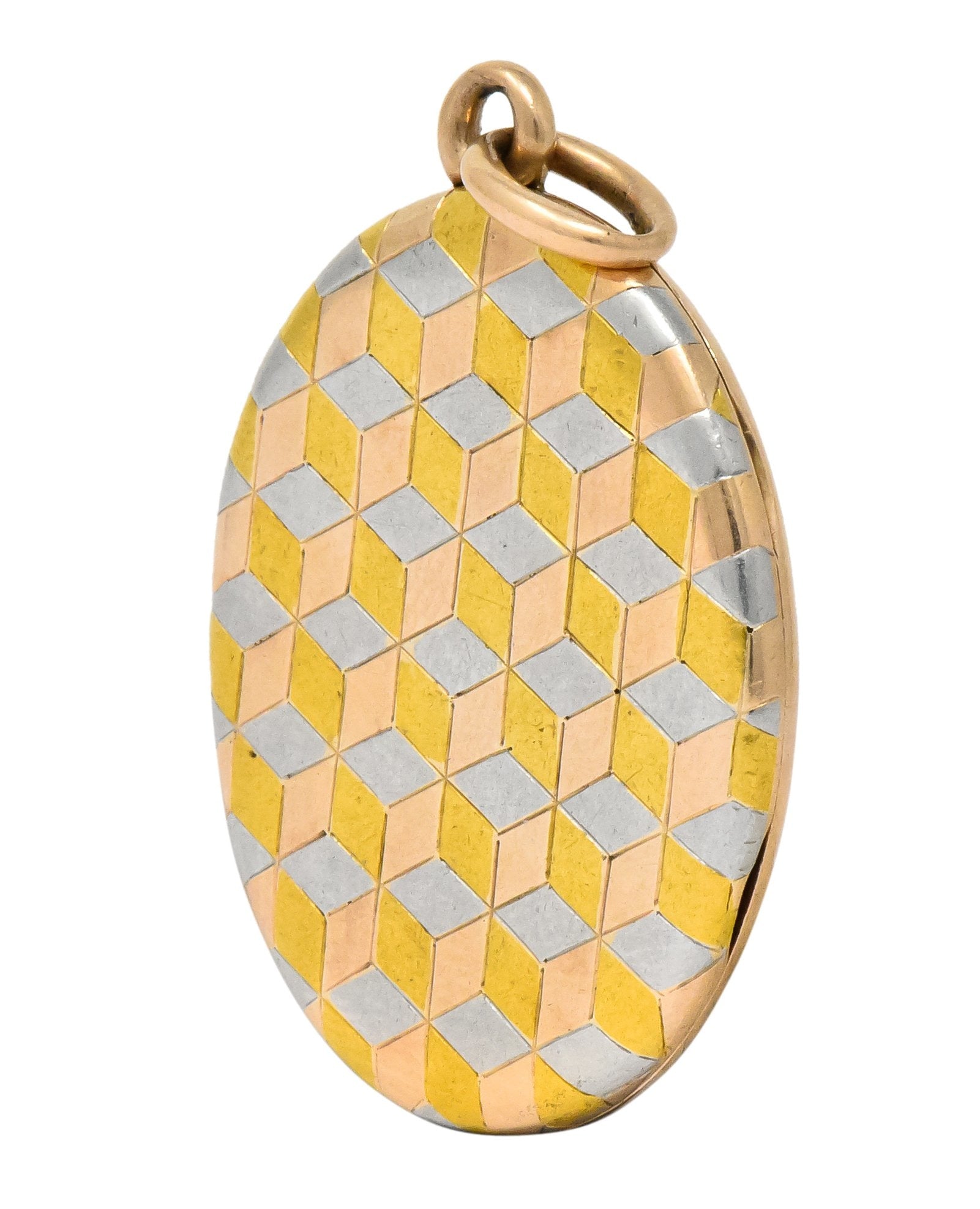 Art Deco 14 Karat Two-Tone Gold Platinum Decorated Locket - Wilson's Estate Jewelry