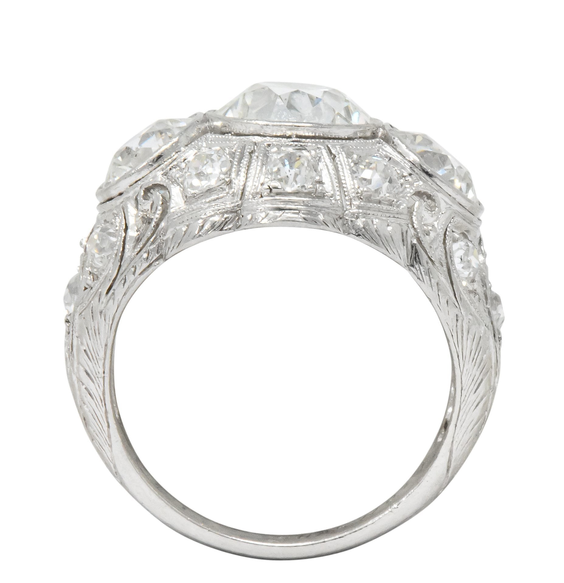 Art Deco 5.60 CTW Old European Cut Diamond Platinum Three Stone Ring - Wilson's Estate Jewelry