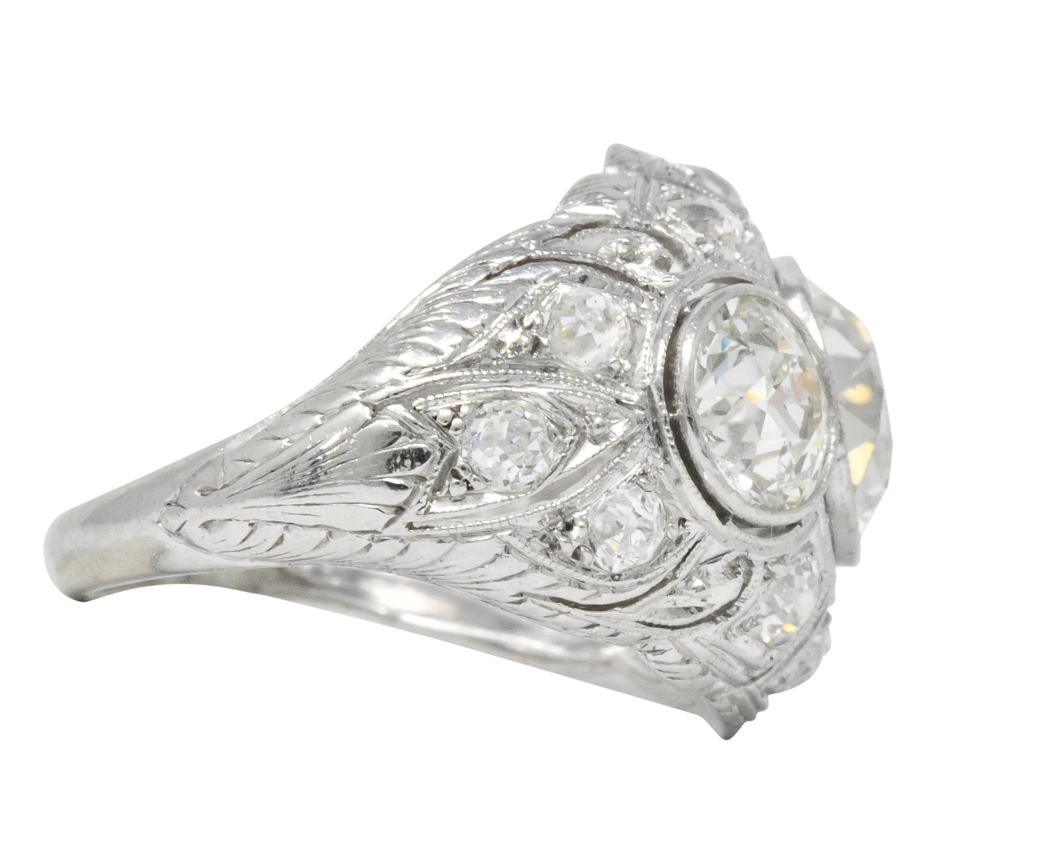 Art Deco 5.60 CTW Old European Cut Diamond Platinum Three Stone Ring - Wilson's Estate Jewelry