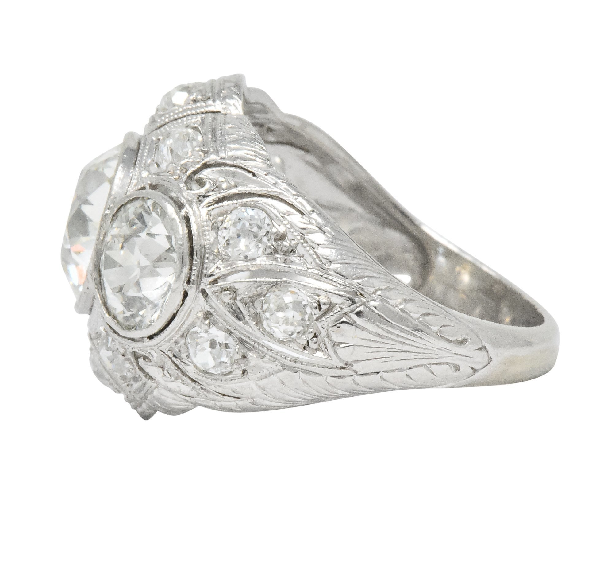 Art Deco 5.60 CTW Old European Cut Diamond Platinum Three Stone Ring - Wilson's Estate Jewelry