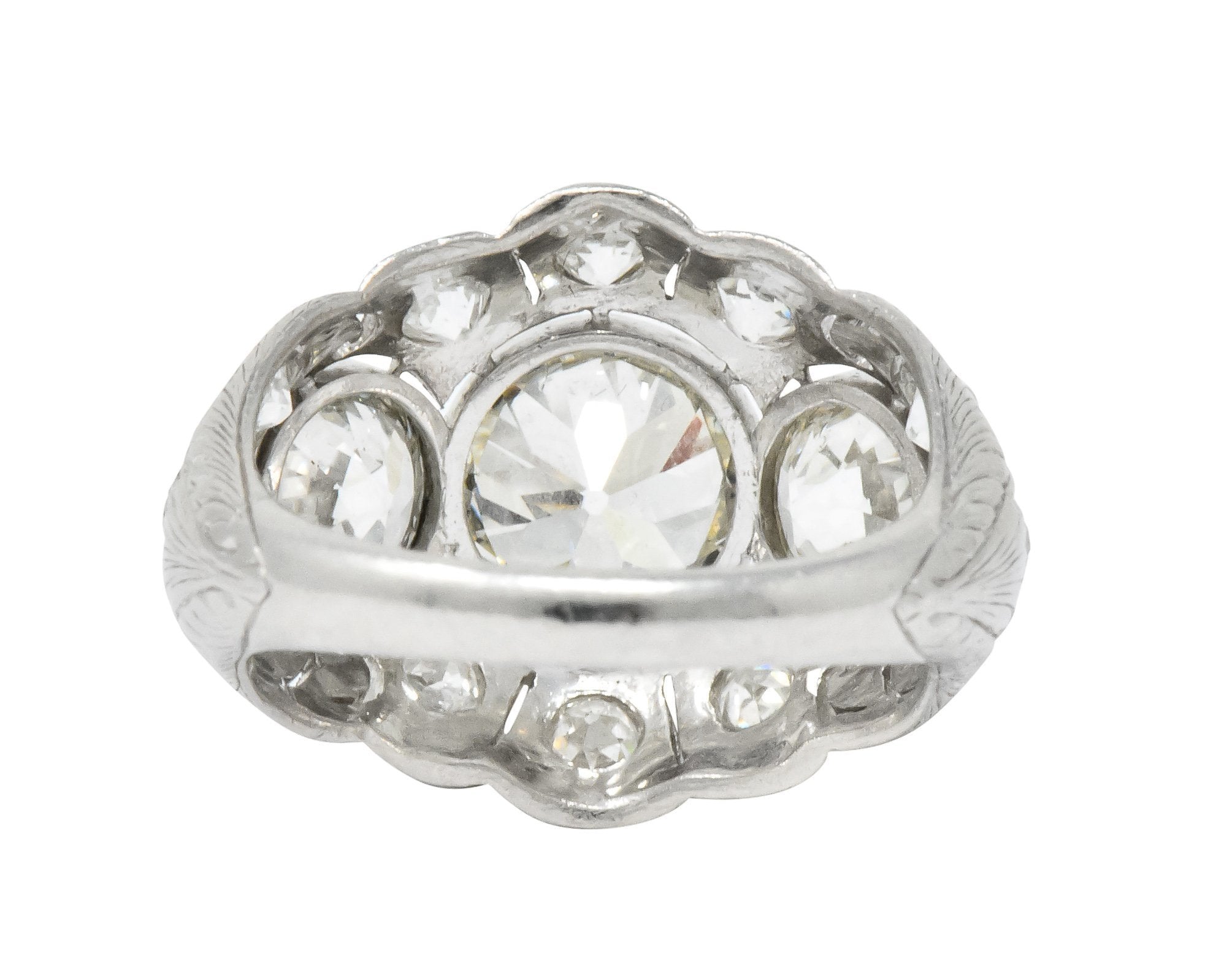 Art Deco 5.60 CTW Old European Cut Diamond Platinum Three Stone Ring - Wilson's Estate Jewelry