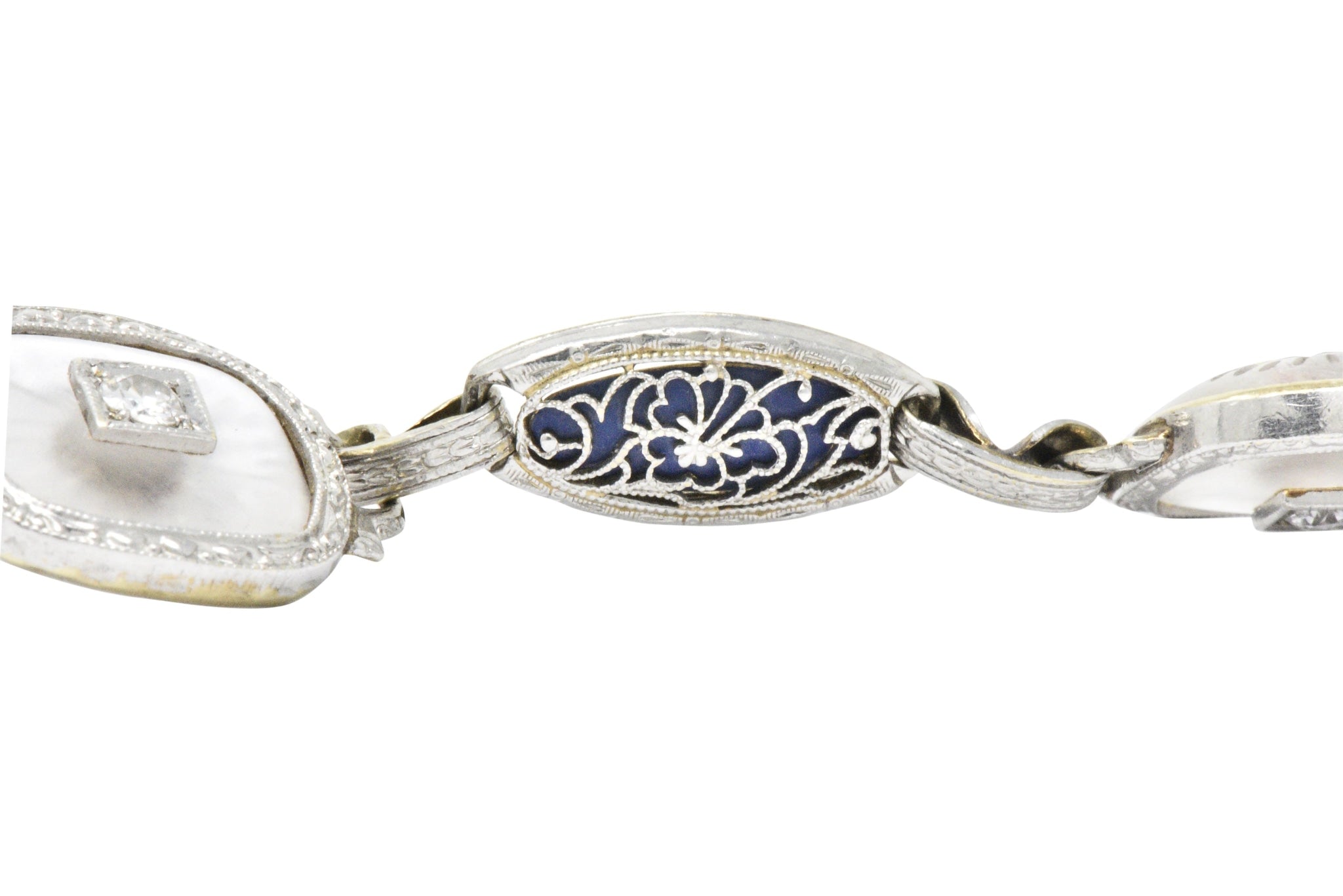 Art Deco Diamond Camphor Glass Enamel Platinum-Topped Bracelet Wilson's Estate Jewelry