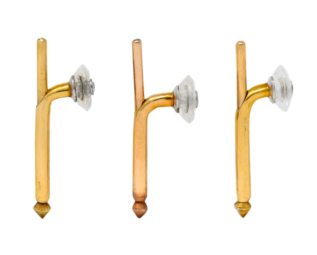 Art Deco Diamond Rock Crystal Men's 14 Karat Gold Cufflink Dress Set - Wilson's Estate Jewelry