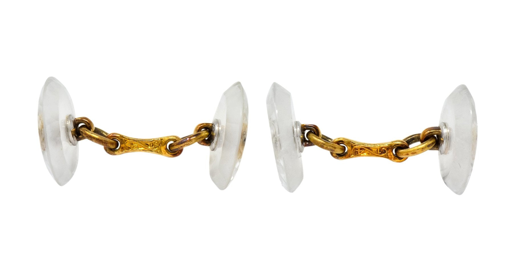 Art Deco Diamond Rock Crystal Men's 14 Karat Gold Cufflink Dress Set - Wilson's Estate Jewelry