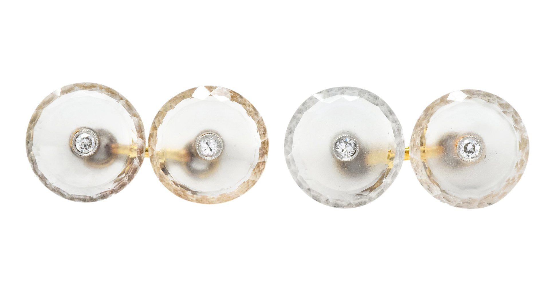 Art Deco Diamond Rock Crystal Men's 14 Karat Gold Cufflink Dress Set - Wilson's Estate Jewelry