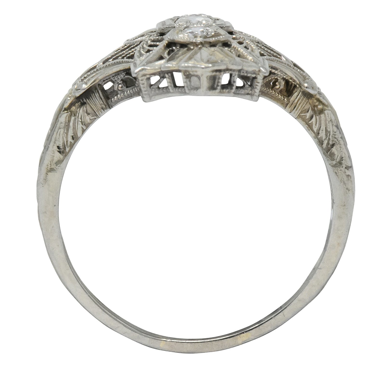 Art Deco Round Brilliant Diamond 18 Karat White Gold Dinner Ring - Wilson's Estate Jewelry