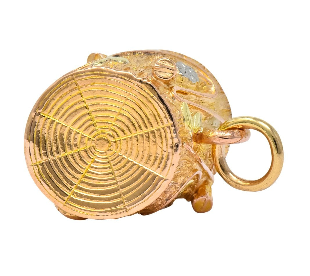 Art Nouveau 14 Karat Tri-Gold Floral Foliate Log Charm - Wilson's Estate Jewelry