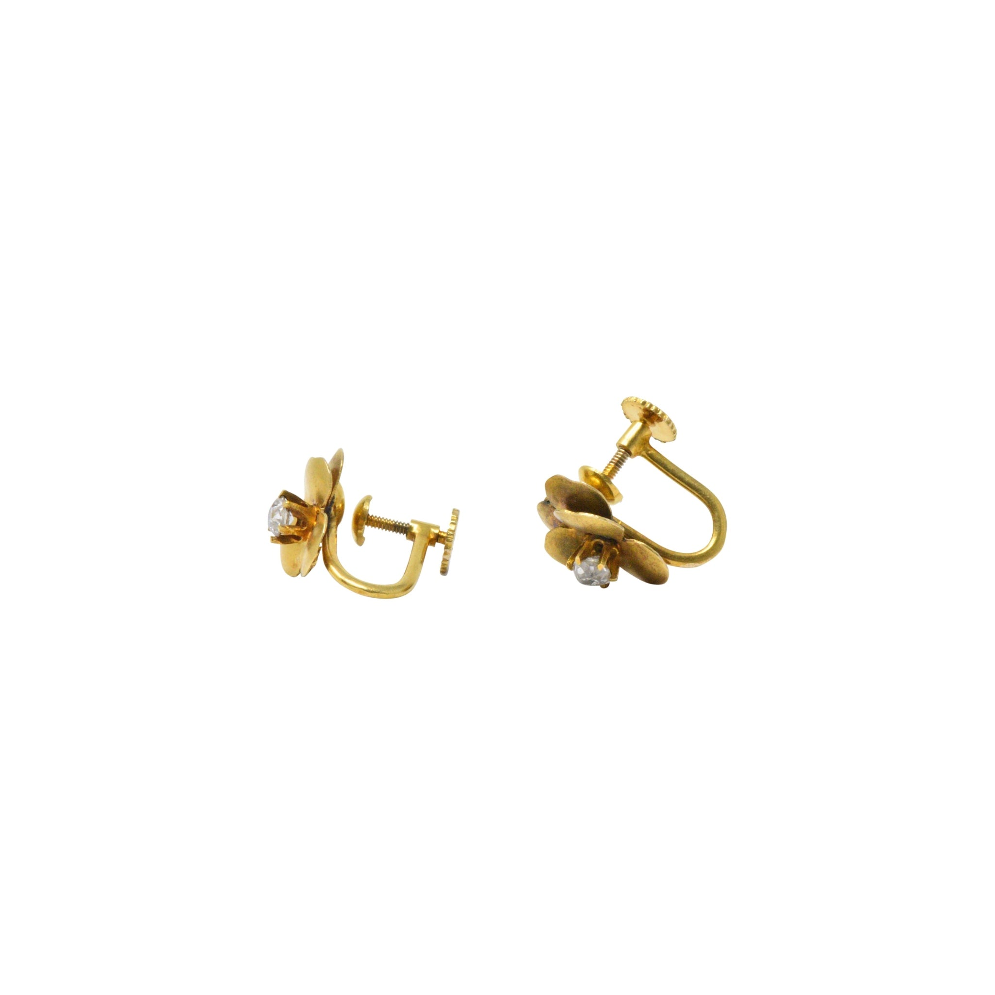 Art Nouveau Adorable .20CTW Diamond & 14K Gold Earrings, Circa 1900 Wilson's Estate Jewelry