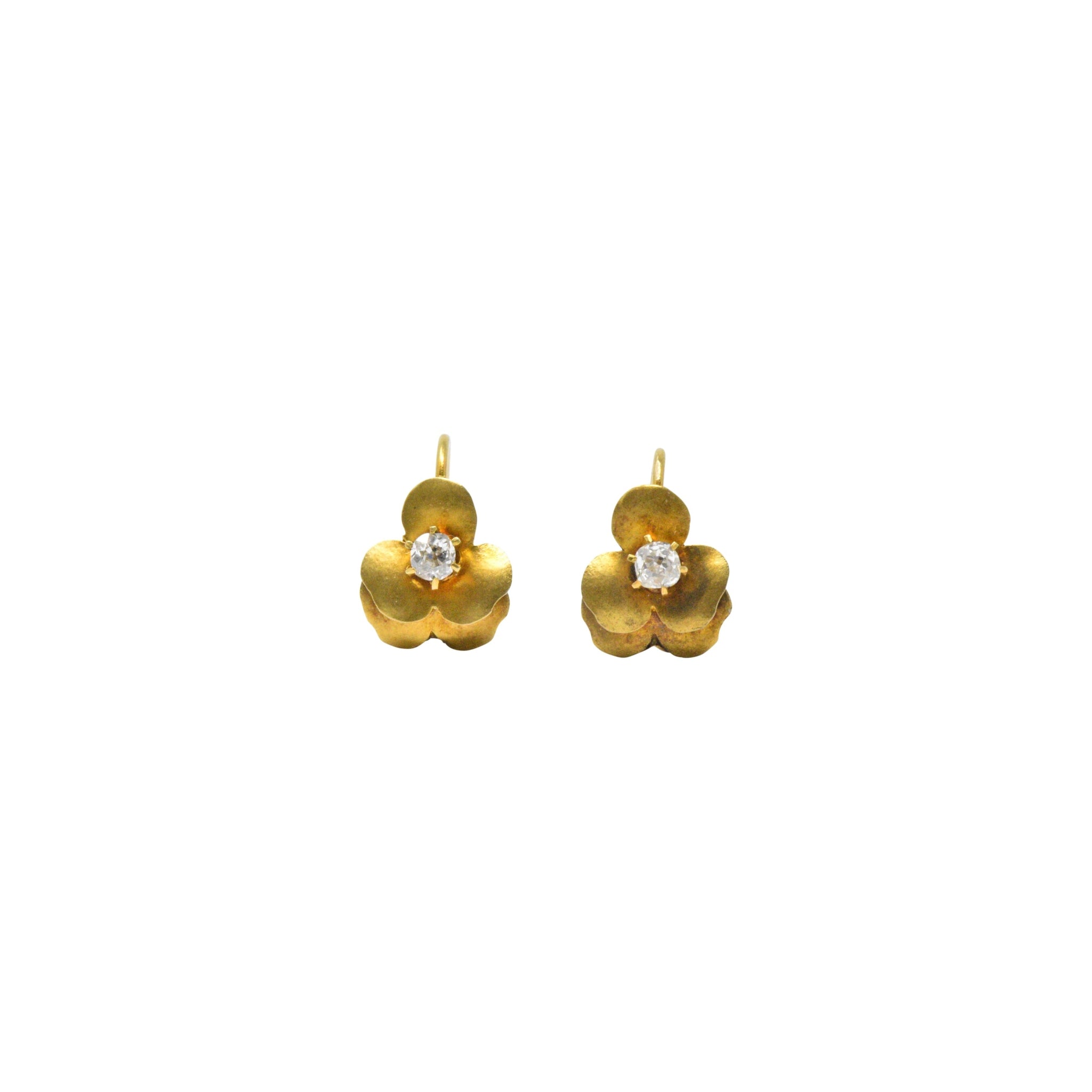 Art Nouveau Adorable .20CTW Diamond & 14K Gold Earrings, Circa 1900 Wilson's Estate Jewelry