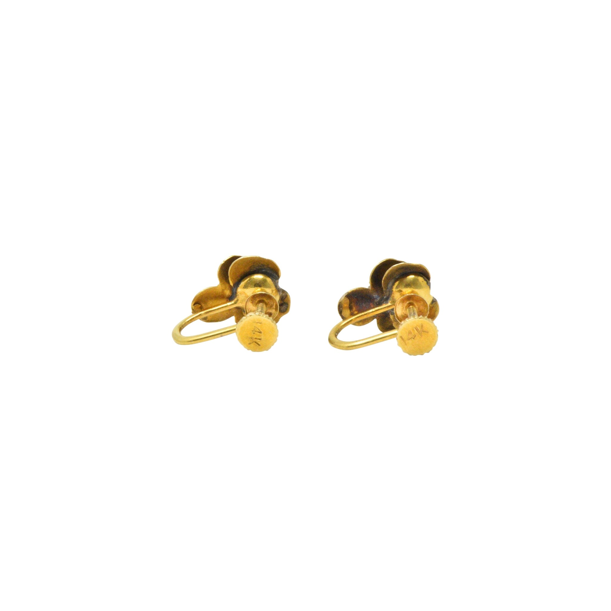 Art Nouveau Adorable .20CTW Diamond & 14K Gold Earrings, Circa 1900 Wilson's Estate Jewelry