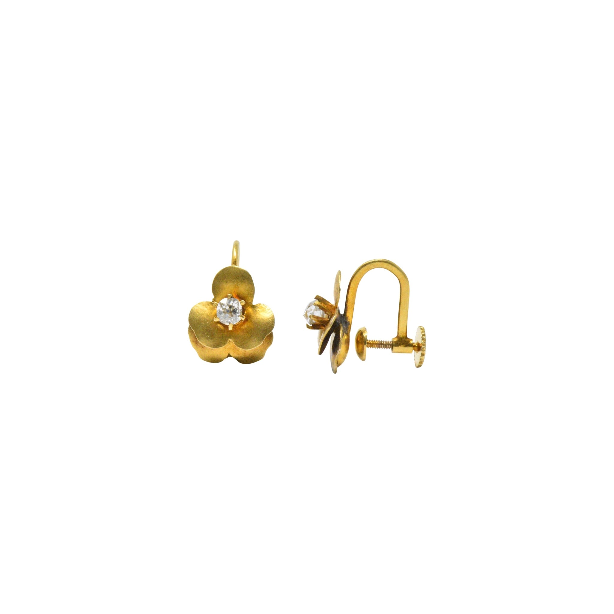 Art Nouveau Adorable .20CTW Diamond & 14K Gold Earrings, Circa 1900 Wilson's Estate Jewelry