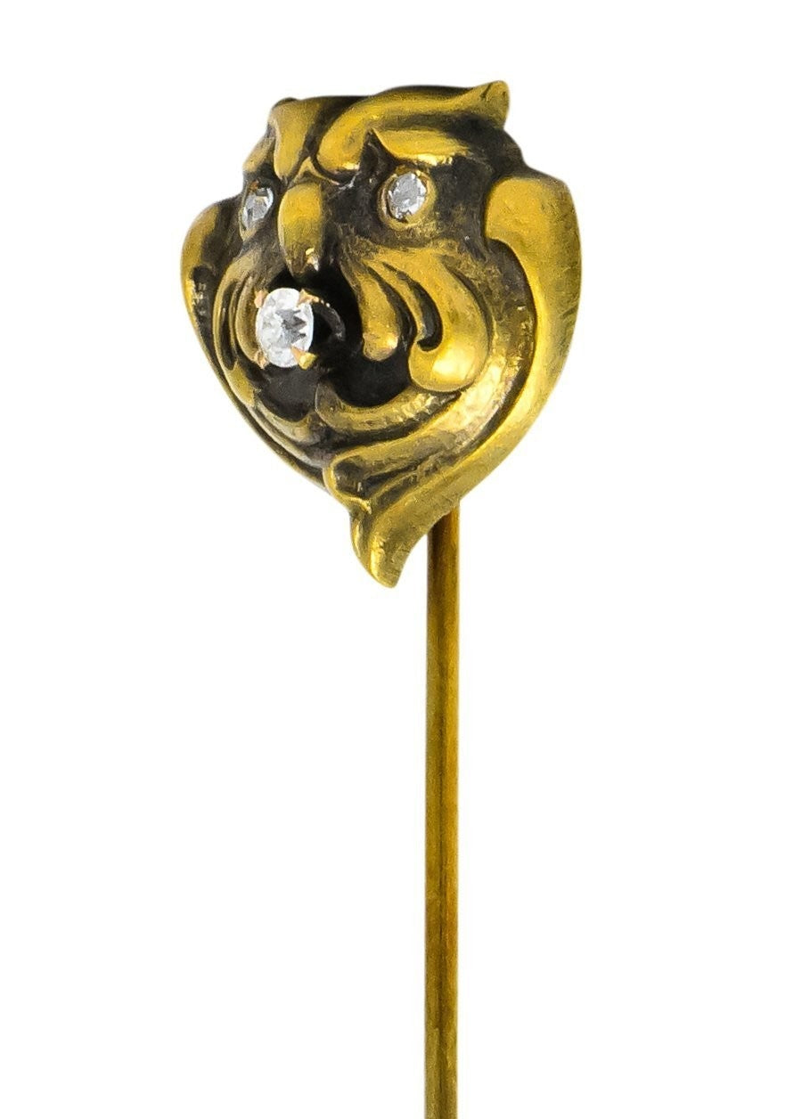Art Nouveau Diamond 10 Karat Gold Stylized Owl Stickpin - Wilson's Estate Jewelry
