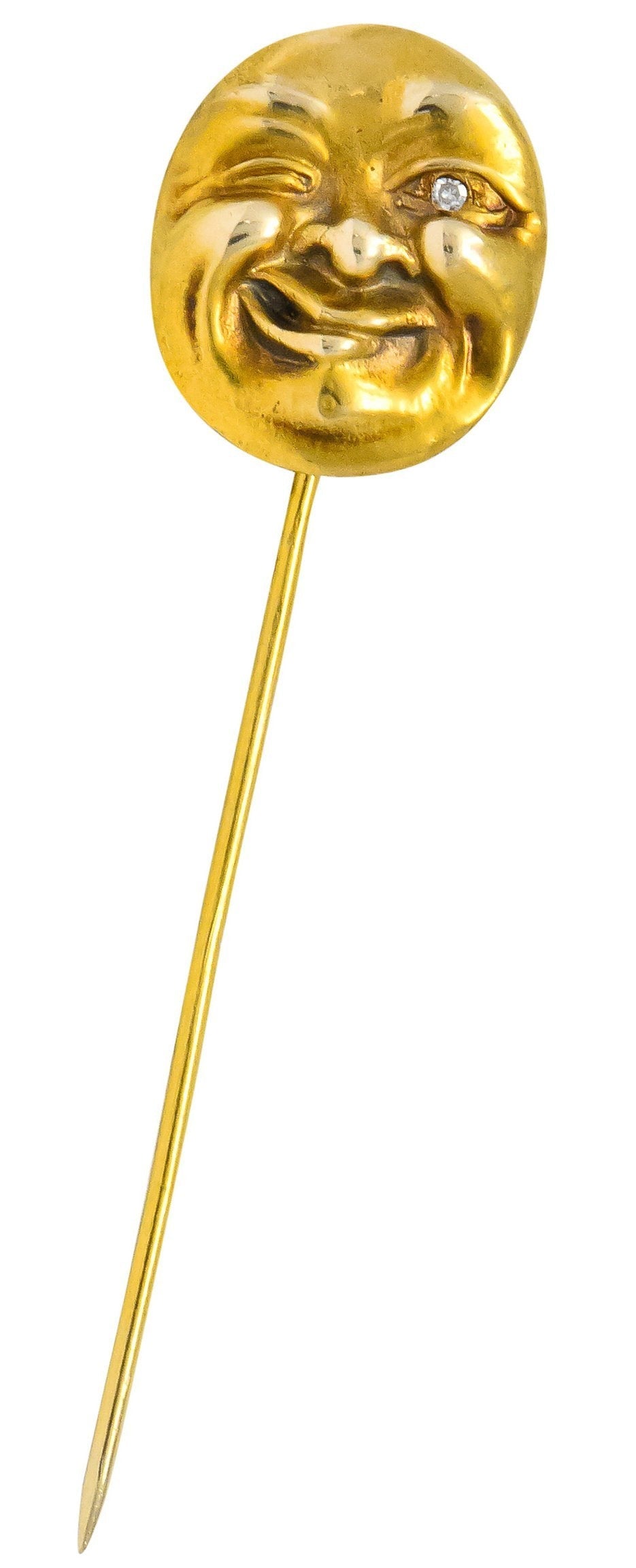 Art Nouveau Diamond 14 Karat Gold Winking Man In The Moon Stickpin - Wilson's Estate Jewelry