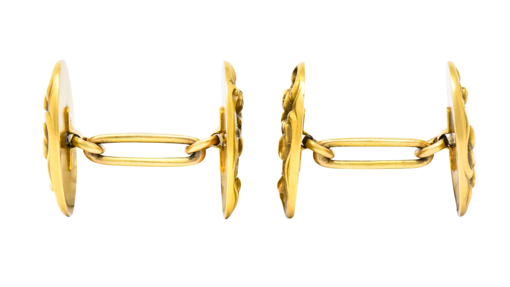 Art Nouveau Diamond Ruby 14 Karat Gold Floral Cufflinks - Wilson's Estate Jewelry