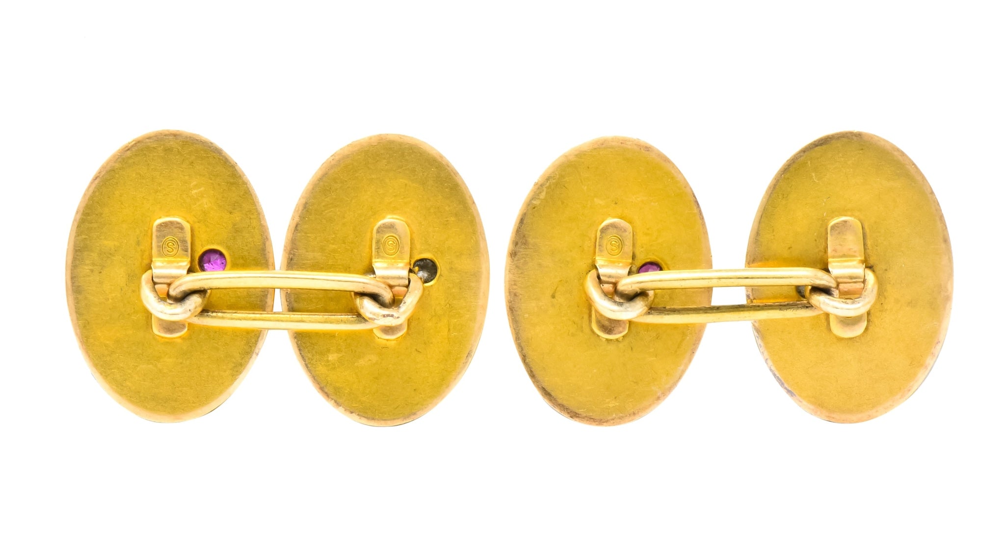 Art Nouveau Diamond Ruby 14 Karat Gold Floral Cufflinks - Wilson's Estate Jewelry