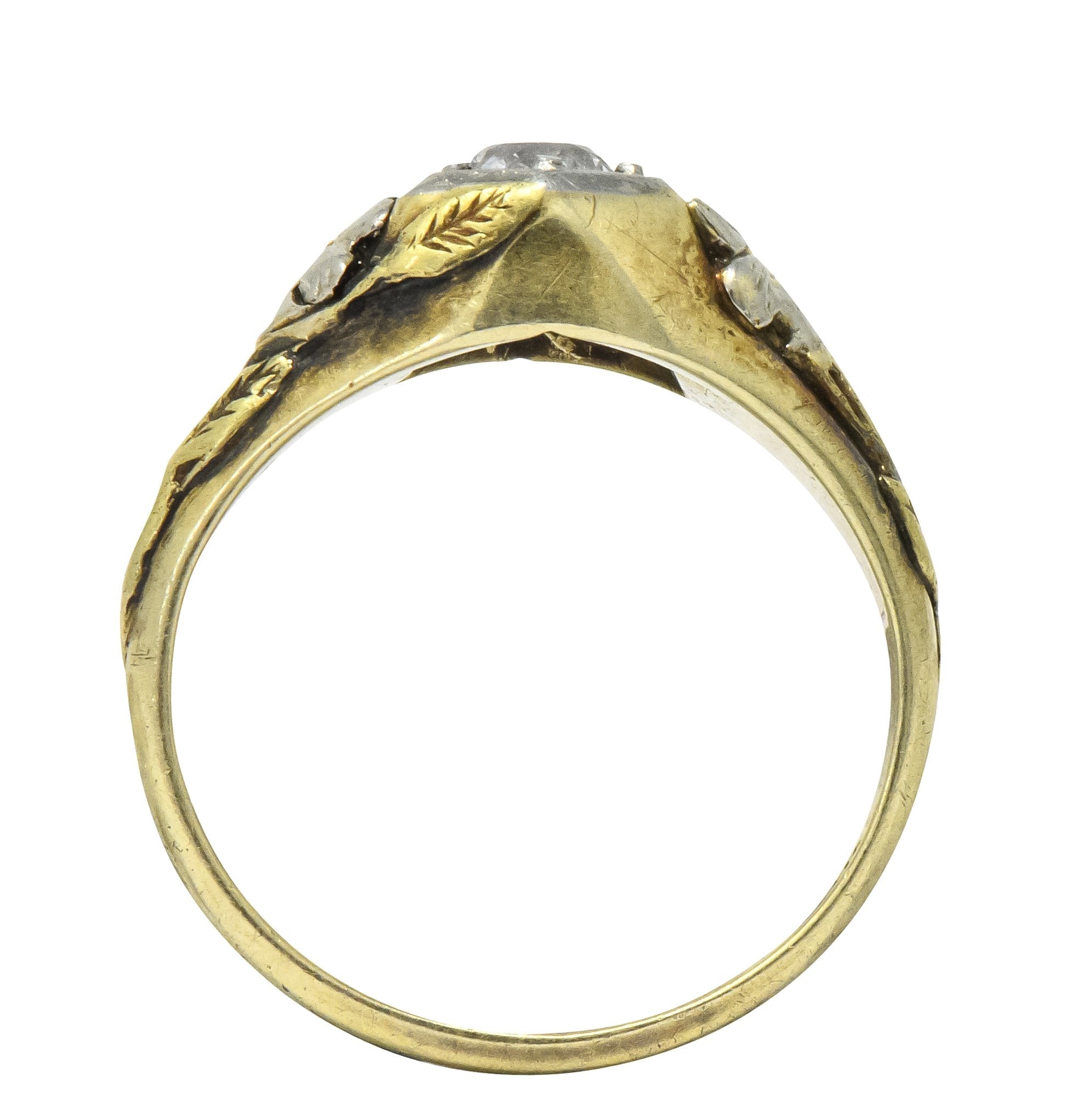 Arts & Crafts 0.42 CTW Diamond 14 Karat Tri-Colored Gold Floral Engagement Ring - Wilson's Estate Jewelry