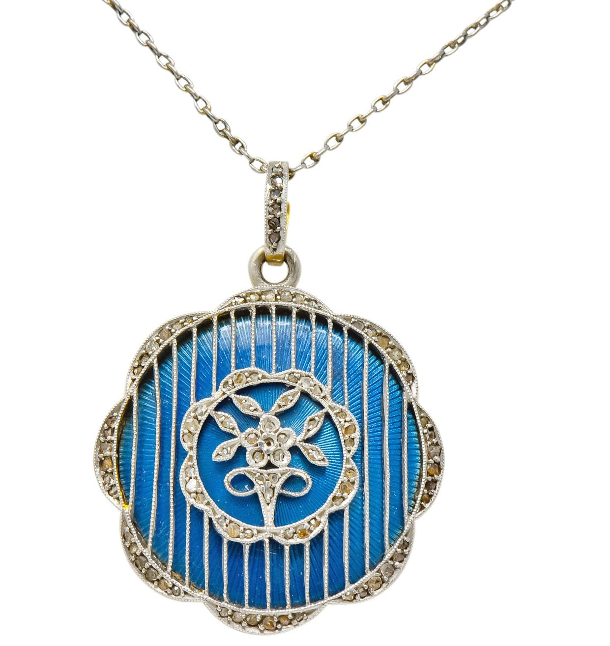 Belle Époque Enamel Diamond Platinum-Topped 18 Karat Gold French Lariat Pendant Necklace - Wilson's Estate Jewelry