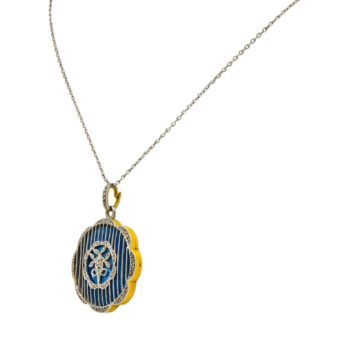Belle Époque Enamel Diamond Platinum-Topped 18 Karat Gold French Lariat Pendant Necklace - Wilson's Estate Jewelry
