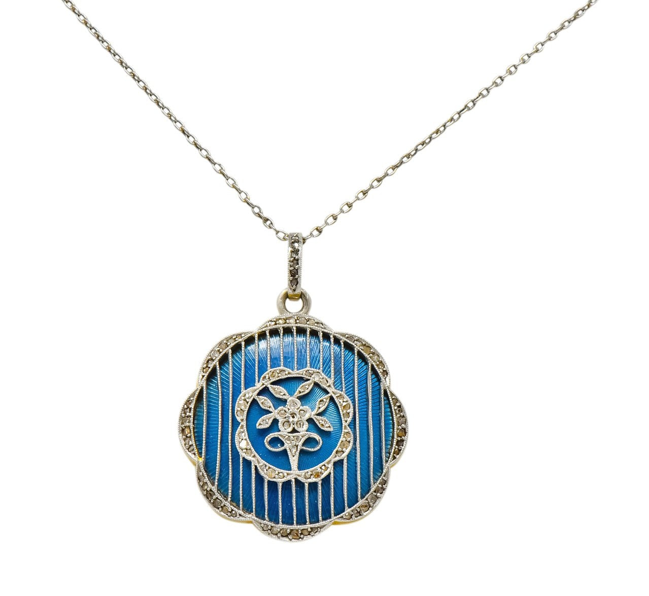 Belle Époque Enamel Diamond Platinum-Topped 18 Karat Gold French Lariat Pendant Necklace - Wilson's Estate Jewelry
