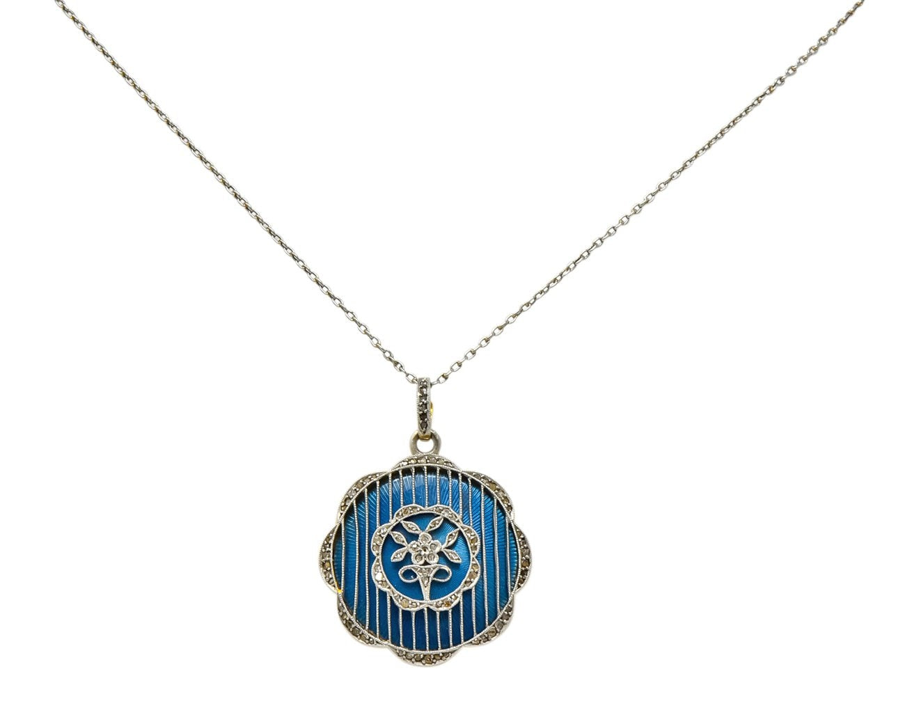 Belle Époque Enamel Diamond Platinum-Topped 18 Karat Gold French Lariat Pendant Necklace - Wilson's Estate Jewelry
