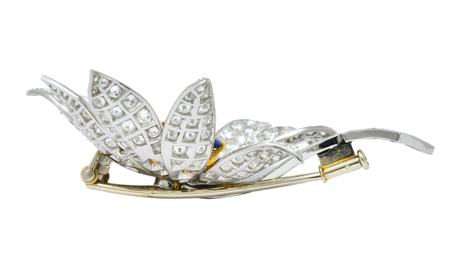Boucheron Paris 1960's 8.60 CTW Diamond Sapphire Platinum 18 Karat Gold Flower Brooch - Wilson's Estate Jewelry