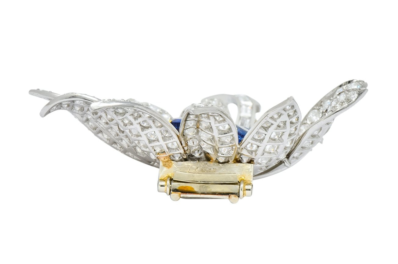 Boucheron Paris 1960's 8.60 CTW Diamond Sapphire Platinum 18 Karat Gold Flower Brooch - Wilson's Estate Jewelry